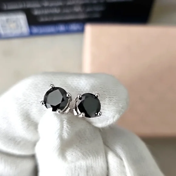 Moissanite Black Earrings - Picture 3 of 5